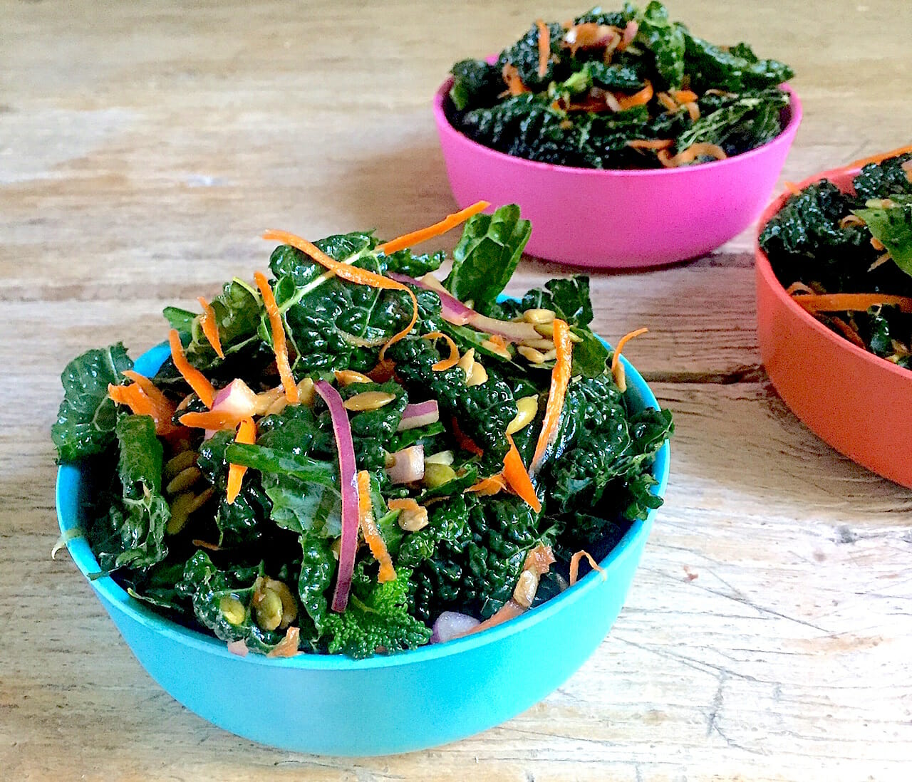 Kale Salad in Colorful Bowls - Mom's Kitchen Handbook