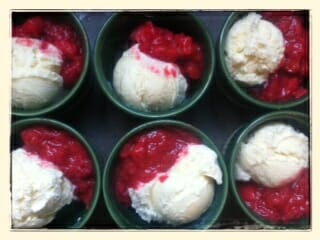 Rhubarb strawberry compote with vanilla ice cream / momskitchenhandbook.com