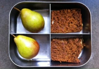 After school snack: petite pears and pumpkin bread