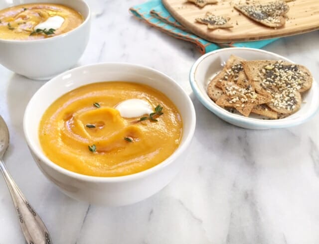 Creamy Carrot Soup with Parsnips, Potatoes, and Leeks