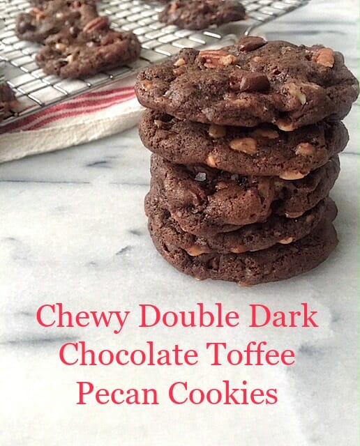 Chewy Dark Chocolate Toffee Pecan Cookies