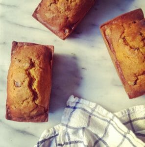 Easy Pumpkin Bread that is ridiculously moist and delicious. Chocolate chips never hurt. 