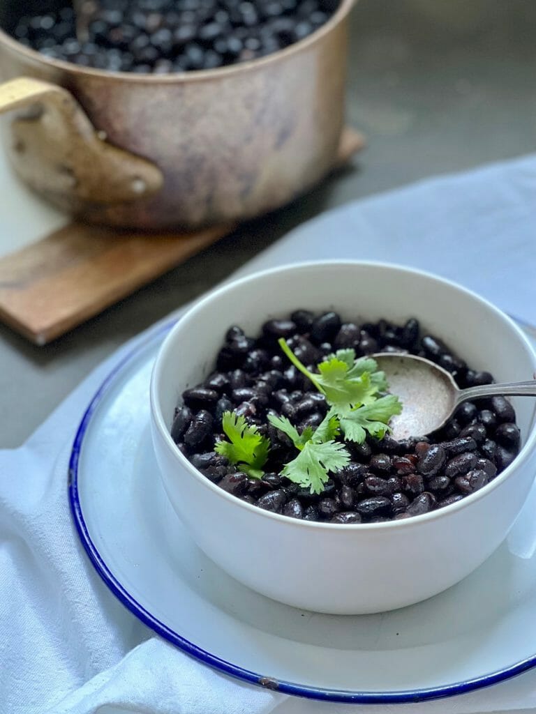 bowl of black beans with cilantro