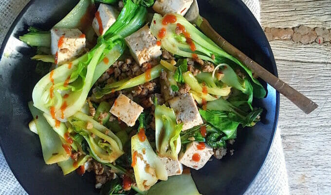 baby bok choy with pork and tofu