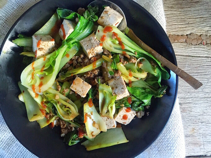 baby bok choy with pork and tofu