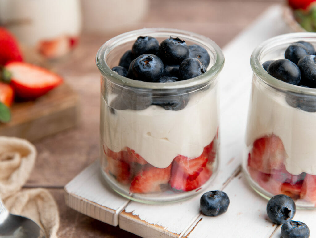 Berries with yogurt whipped cream