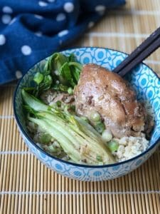 Slow cooker chicken with rice, soy and bok choy