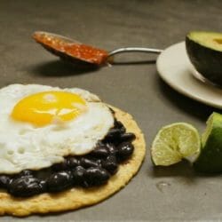 Quick breakfast tacos with a spoon and avocado