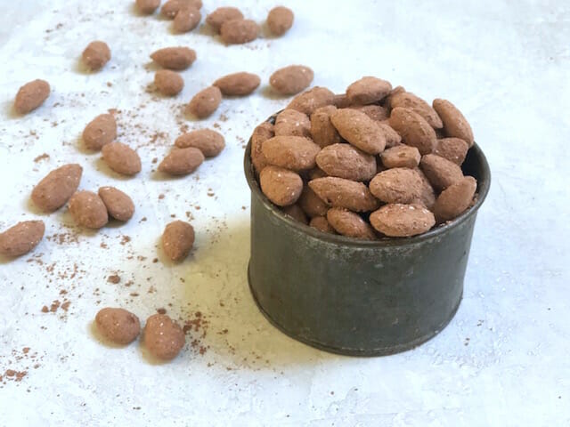 cup of cocoa dusted almonds