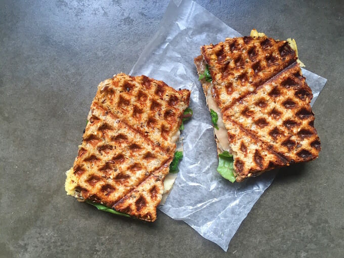 grilled cheese sandwich made in the waffle iron