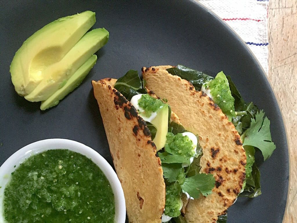 collard green tacos with tomatillos salsa