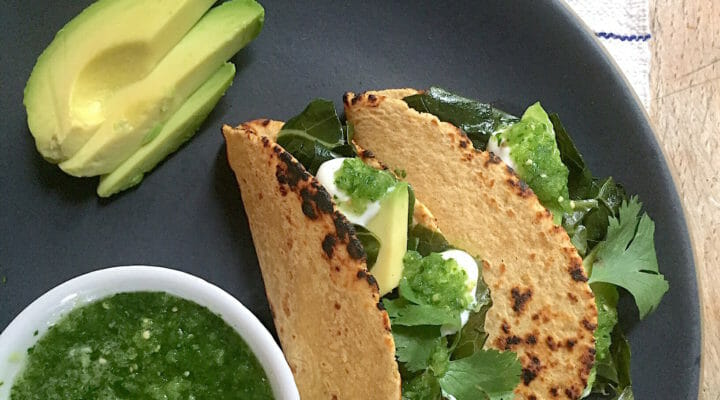 collard green tacos with tomatillos salsa