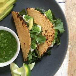 collard green tacos with tomatillo salsa