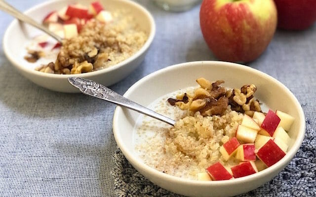 Breakfast Quinoa with Milk, Apples, Nuts, and Seeds
