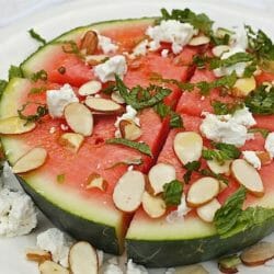 watermelon wedge salad topped with feta