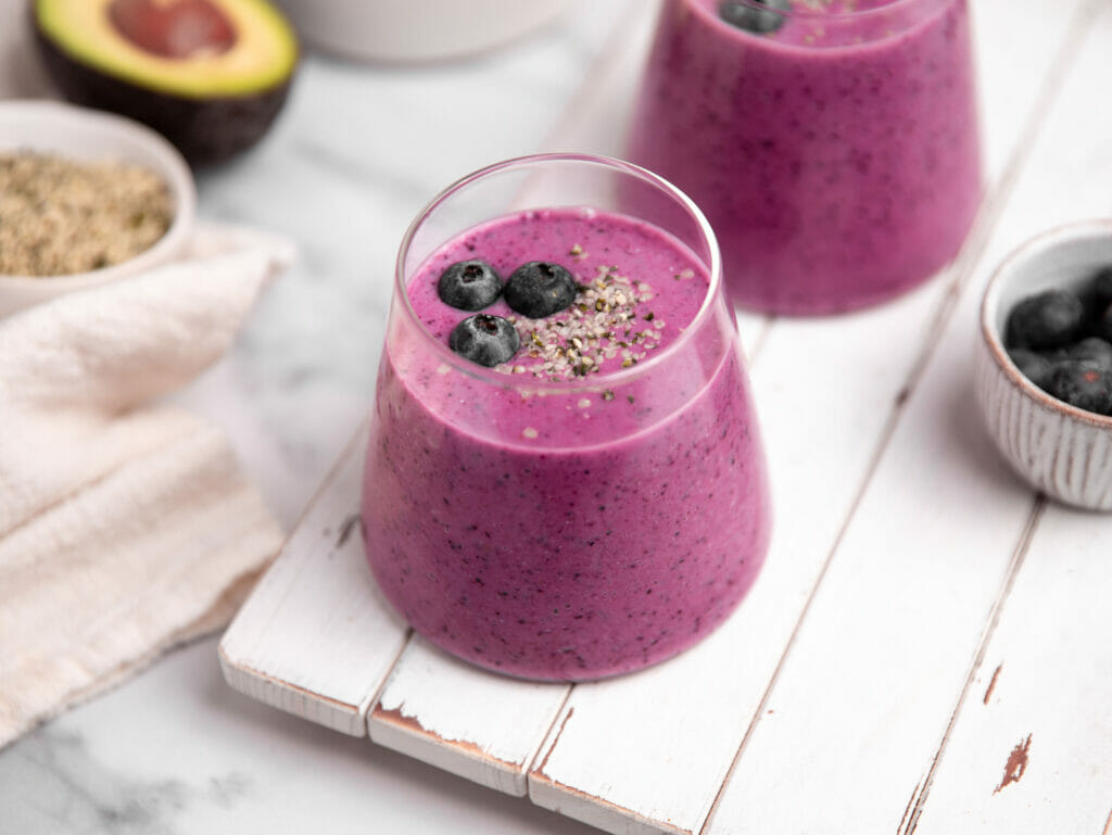 blueberry superfood smoothie, one of 7 protein-rich smoothie recipes