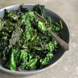 bowl and fork of sauteed kale