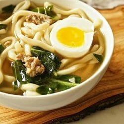 udon noodle soup with swiss chard