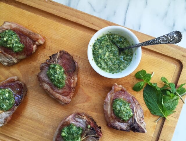 Lamb chops with mint gremolata