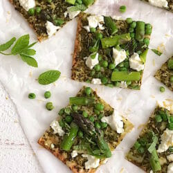 spring vegetable pizza on lavash with mint