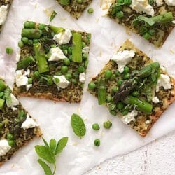 spring vegetable pizza on lavash with mint