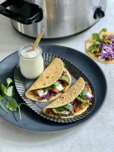 Slow Cooker Lentil Tacos with yogurt and cilantro