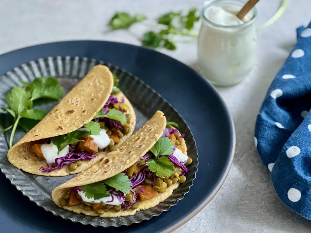 two lentil tacos on a plate