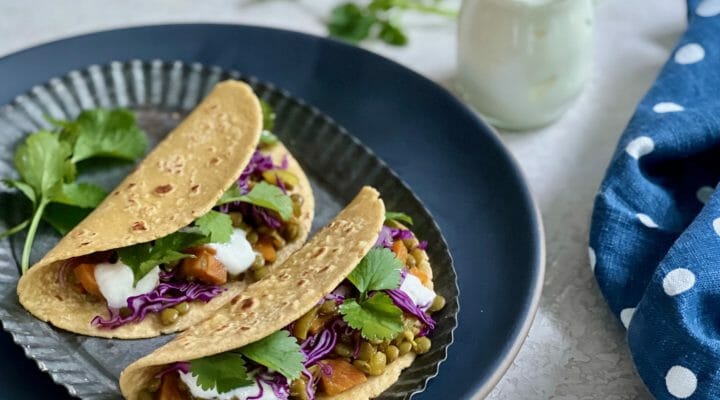 two lentil tacos on a plate