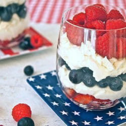 Eton Mess Parfaits with raspberries, strawberries, and blueberries