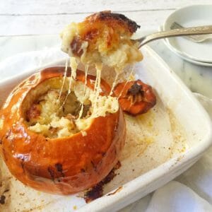 fondue in a roasted pumpkin