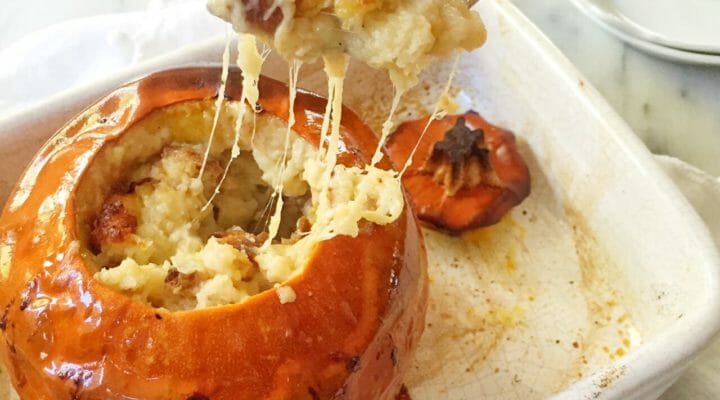 fondue in a roasted pumpkin