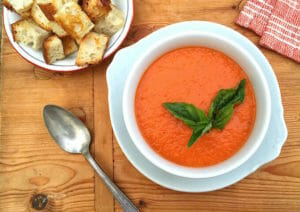 Creamy Vegan Tomato Soup with Croutons - Mom's Kitchen Handbook