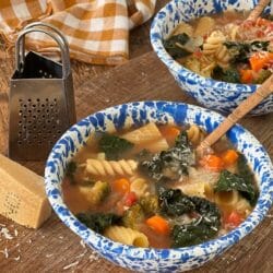 blue splatter bowls of zero waste minestrone soup