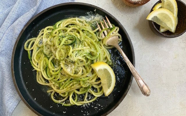 Spaghetti and Spiralized Zucchini with Pesto