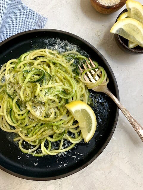 Spaghetti and Spiralized Zucchini with Pesto