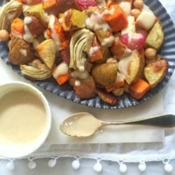 Roasted vegetable with lemon tahini dressing