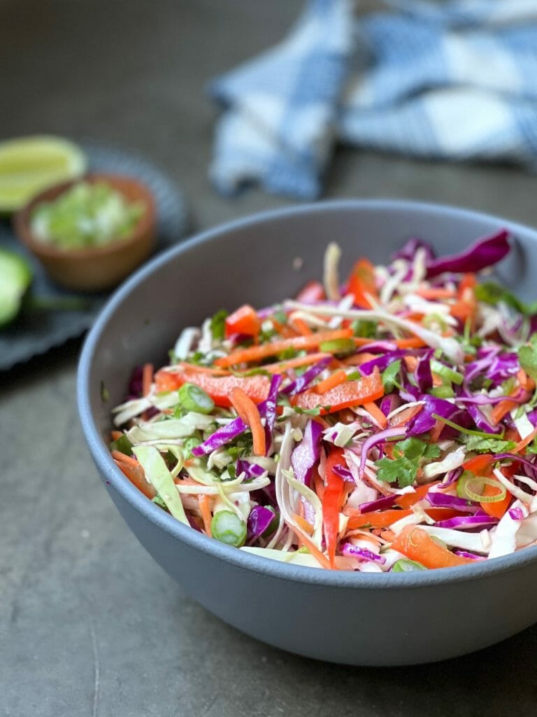 Colorful bowl of slaw with cilatro