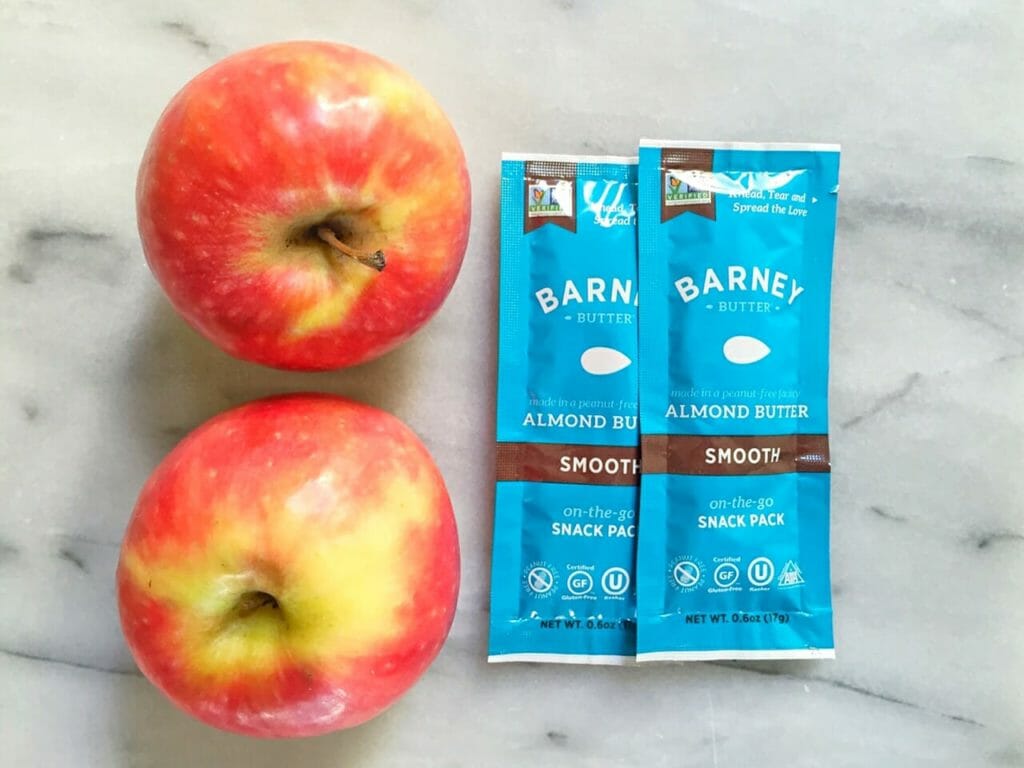 healthy store bought snacks of apples and nut butter