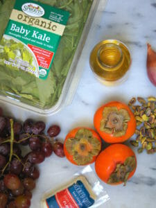 Winter Kale Salad with Roasted Grapes, Persimmons, and Goat Cheese