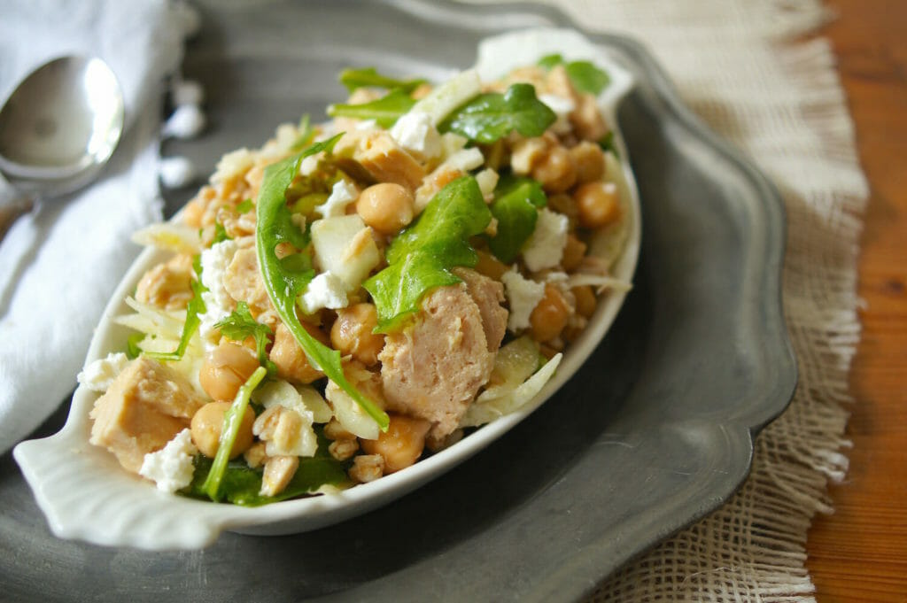 tuna, chickpea, farro salad