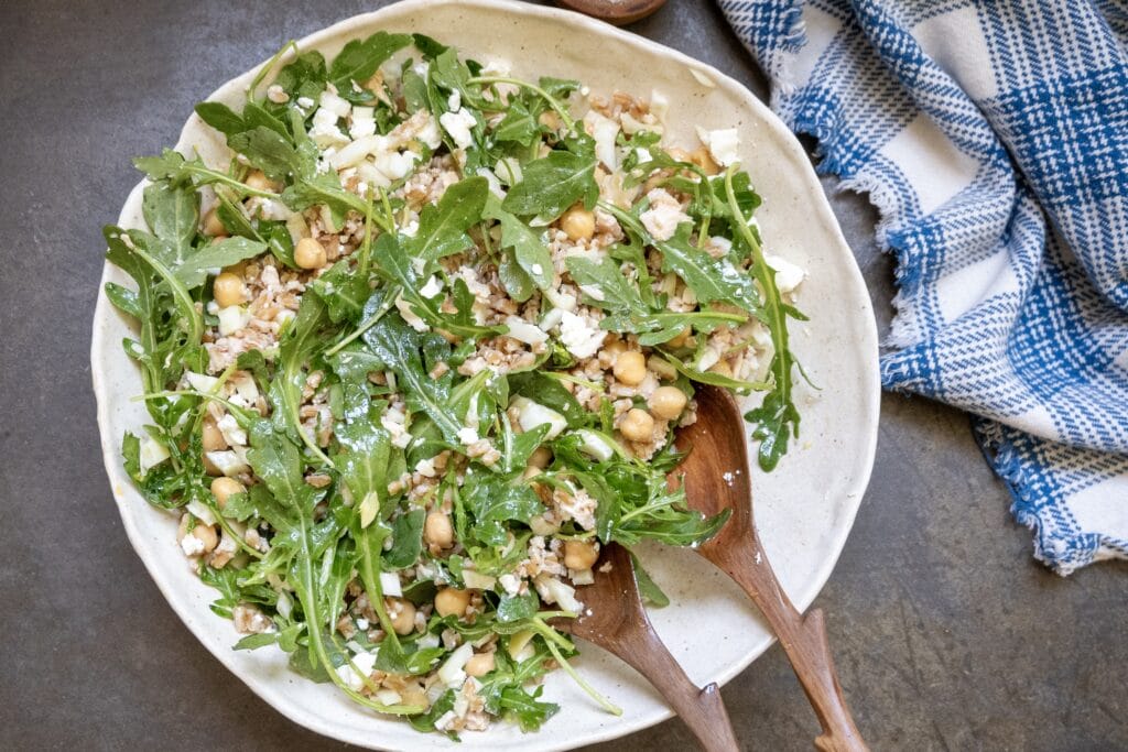 Tuna chickpea farro salad