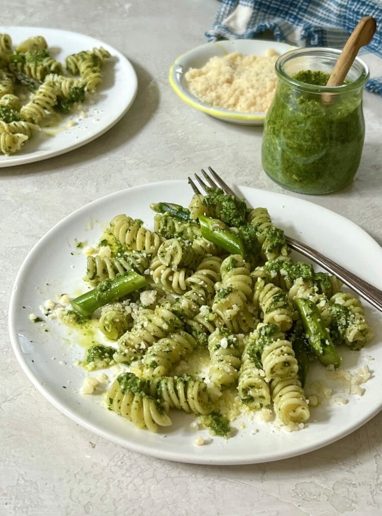 plate of pasta with pesto