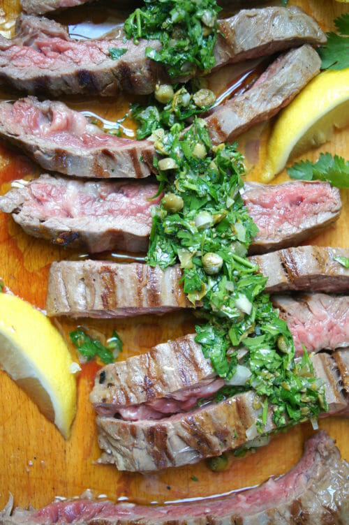 Grilled Skirt Steak with Salsa Verde makes for a delicious barbecue