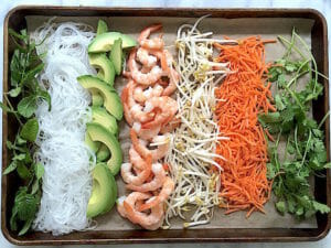 Ingredients for Making Summer Rolls. Shrimp, avocado, bean sprouts