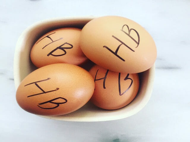 hard boiled eggs that are labeled 