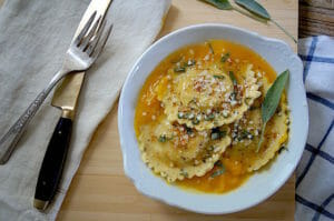 Ravioli with butternut squash and brown butter
