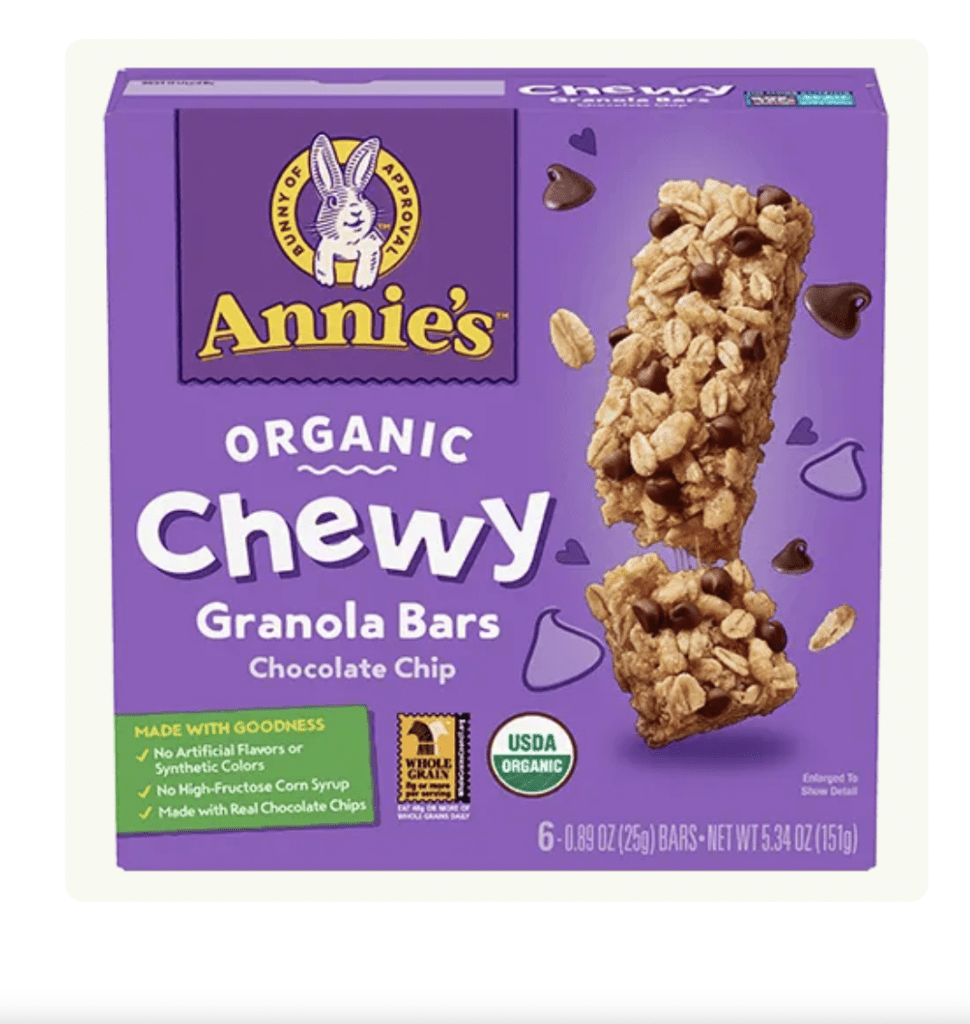 Annie's granola bars, a quick kids snack