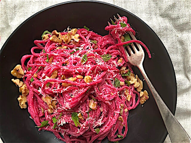 pasta with creamy beet sauce