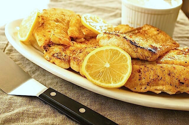 cajun fish with yogurt caper sauce