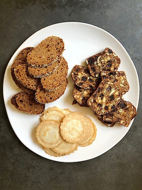 Variety of wholesome crackers on a plate
